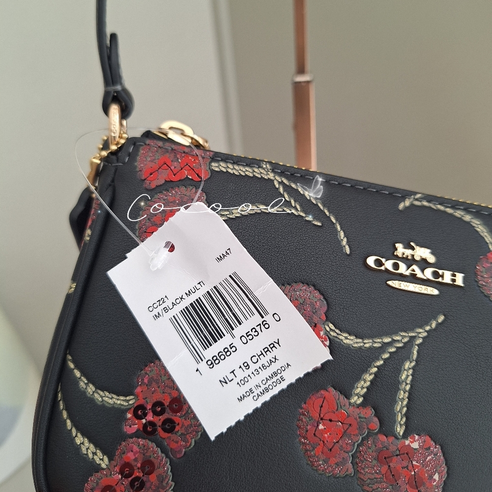 NWT Coach Nolita 19 In Signature Canvas With Cherry Print Plus Extended Chain - Picture 7 of 12
